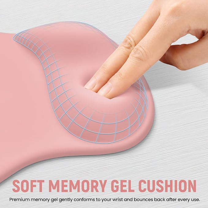 Ergonomic Mouse Pad with Wrist Rest, Gel Wrist Support, Pink | 10.2 x 7.6 in Mouse Pad with Smooth Fabric Surface and Non-Slip Rubber Base for Office, Home, Study, and Gaming