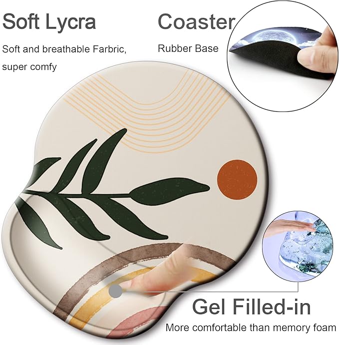 Ergonomic Mouse Pad with Wrist Support Rest,Large Mousepad Gel Wrist Rest, with Coaster Non-Slip & Pain Relief for Computer, Desk, Home&Office-Bohemia