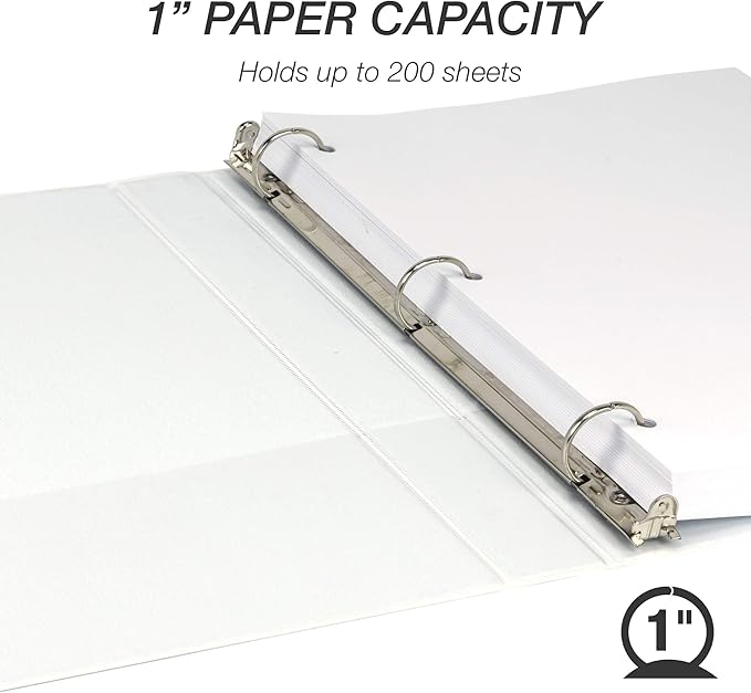 Samsill 8 Pack Durable 1 Inch 3 Ring Binders, Round Ring, Clear View Cover for Presentations, White