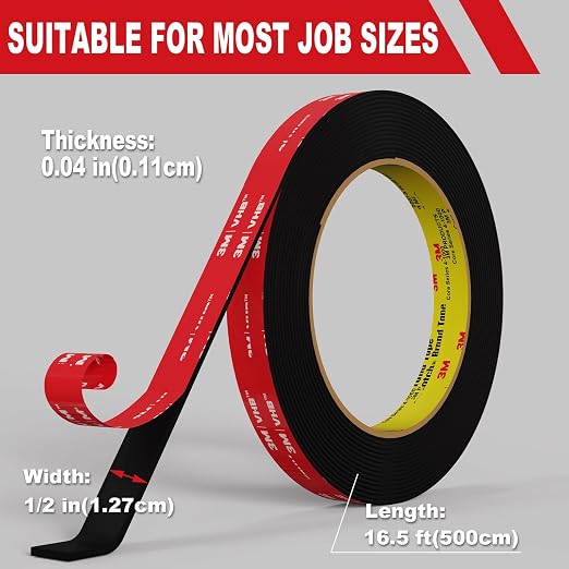 tapify Double Sided Tape Heavy Duty 1/2in x 16.5FT | Double Sided mounting Tape for Walls,vhb Strong for Car, LED Strip Light, Home/Office Decorr