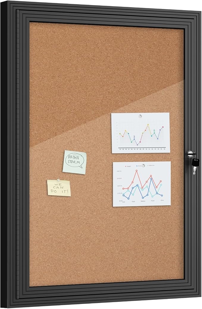 Mifuro 36"x24" Enclosed Bulletin Board, Outdoor Lockable Weather-Resistant Aluminum Cork Noticeboard for School & Office Hospital, Black Frame w/Cork