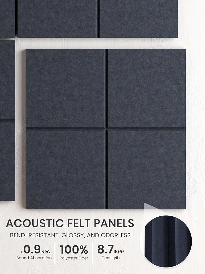 Bumusty 36" x 24" Large Cork Board Alternative, Deep Charcoal Blue | 6-Pack Felt Bulletin Board Tiles, 60 Adhesive Tabs, 30 Pushpins, Home, Office, Classroom, Vision Board