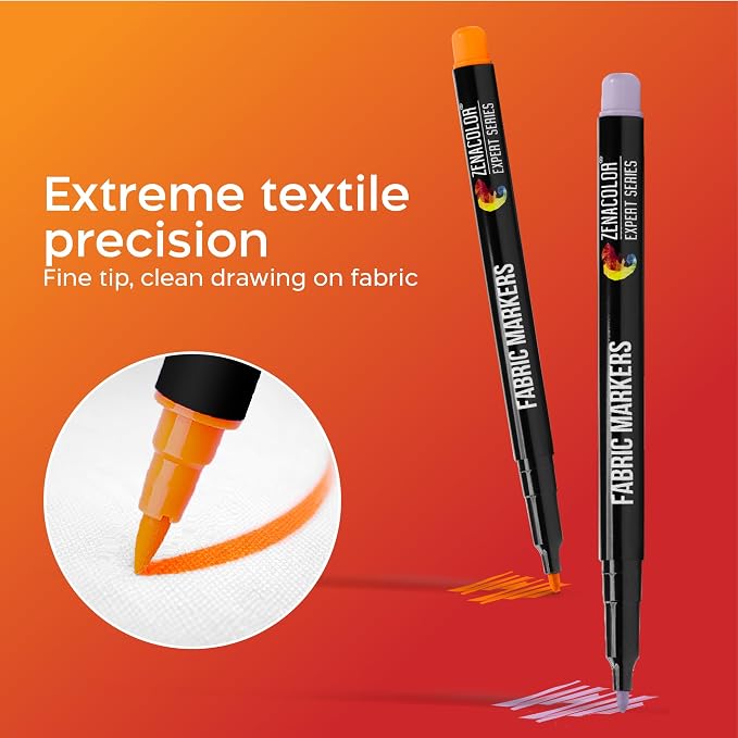 Zenacolor 20 Fabric Markers Pens Set - Indelible and Permanent Fabric Paint Fine Point Textile Marker Pen