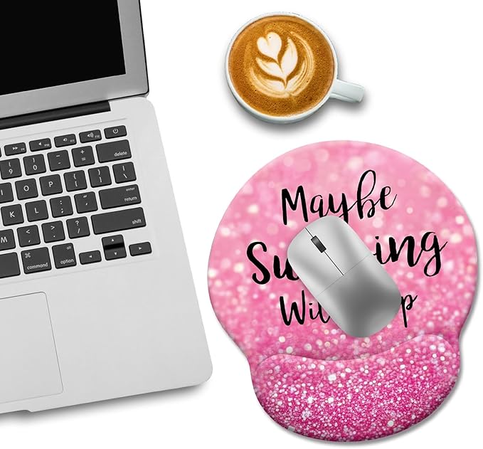 Cute Pink Ergonomic Mouse Pad with Wrist Rest, Gaming Mousepad Wrist Support with Non-Slip Pain Relief PU Base, Funny Computer Mouse Pads for Desk Work, Cute Office Desk Accessories Decor