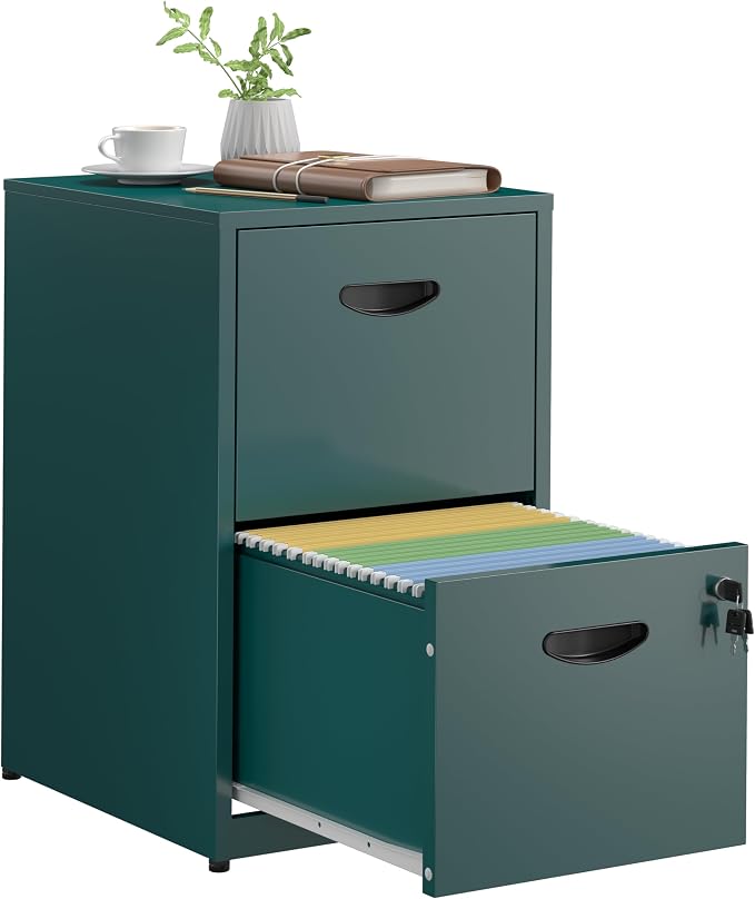 SteeLoong 2 Drawer File Cabinet,Metal Office File Cabinet with Lock,Green | Filing Cabinets for Home Office,Vertical Modern File Cabinet Office Two Drawers for Hanging Letter,Assembly Required