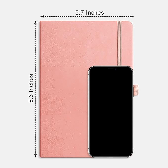 RETTACY Dotted Journal Notebook, 2-Pack, 160 Numbered Pages per Pack, A5 Medium Size (5.7'' x 8.3''), 120 GSM Thick Paper, Leather Hardcover, for Journaling, Planning, Tracking (Black & Pink)