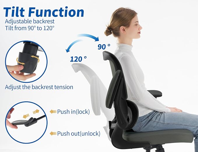 TRALT Ergonomic Office Chair Desk Chair with Adjustable Lumbar Support | Desk Chair Comfy with Flip-up Armrests Ergonomic Chair - Mesh Computer Chairs for Adults, 330lbs, PU Leather (Dark Green, 1)