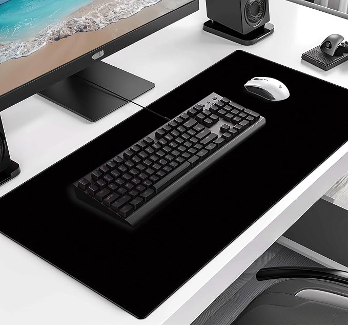 Large Black Computer Mouse Pad, Office Non Slip Gaming Desktop Keyboard Pad | Large Extended Mouse Pad; Full Desk Coverage; Waterproof Coating; Stable Anti-Slide Base For Gaming, Office, Study Daily Use
