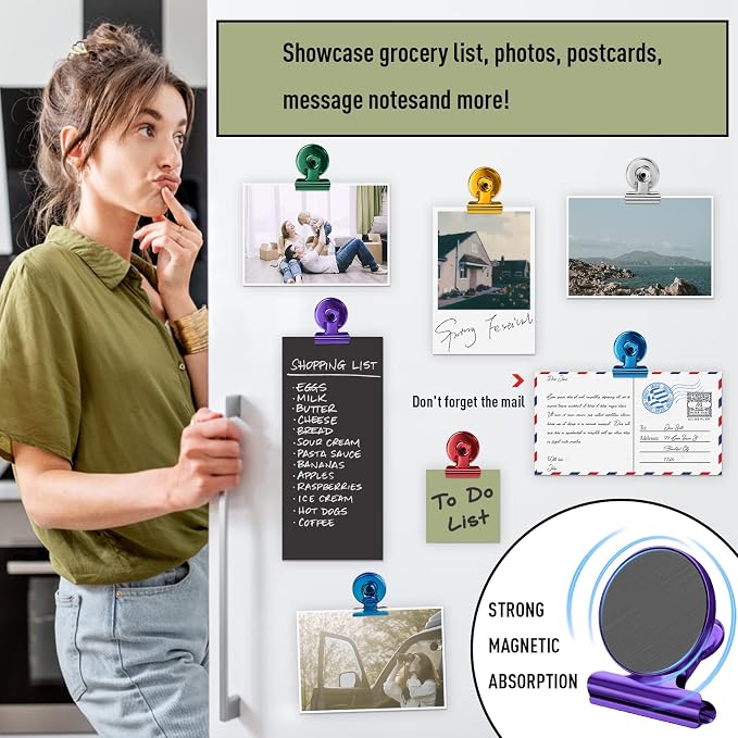 FINDMAG Fridge Magnets, 12 Pack Purple Magnetic Clips for Refrigerator Use | Magnetic Clips for Whiteboard, Organization Kitchen Accessories, Cruise, Office, Classroom, Decoration Gifts, Photo Frames