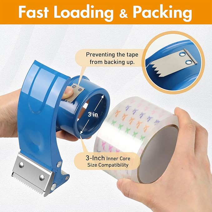 2 Pack Heavy Duty Packing Tape Dispenser Gun – 2-Inch Wide Tape Dispenser with Adjustable Brake – Fits 3-Inch Core, Industrial-Grade Tape Gun for Moving, Shipping, Office & Warehouse Use (Blue)
