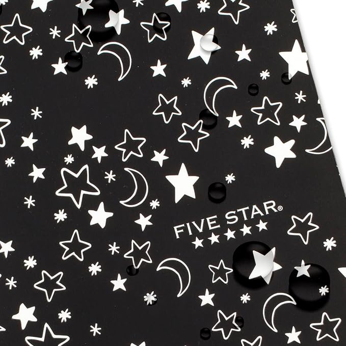 Five Star Spiral Notebook + Study App, 1 Subject, Wide Ruled, 8" x 10-1/2", 80 Sheets, Fights Ink Bleed, Water Resistant Cover, Black Stars Glow in the Dark (930020F) (Pack of 12)
