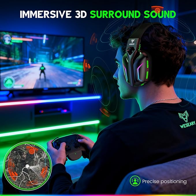Wireless Gaming Headset for Xbox Series X|S, 2.4GHz Ultra-Low Latency Headset with Noise Cancelling Mic for PC, PS5, PS4, Switch, Mac, 3D Surround Sound, Bluetooth 5.4, 50H Battery