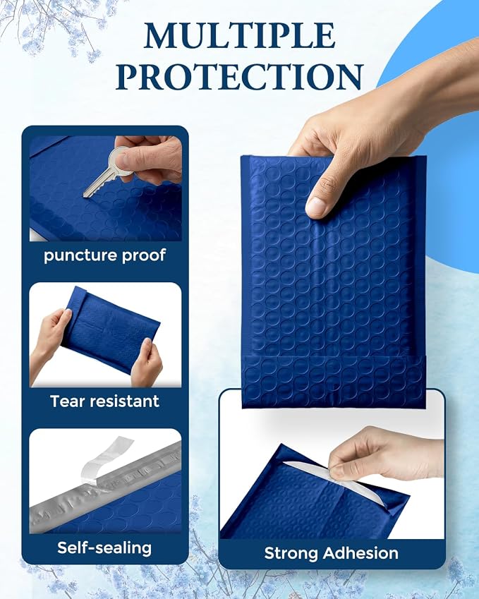 GSSUSA Blue Bubble Mailers 4x8" 800 Pack Padded Envelopes Self Seal | 4x7" Usable Size, Shipping Bags for Jewelry Card Makeup, Strong Adhesion, Tear Proof Waterproof, Small Business Supplies