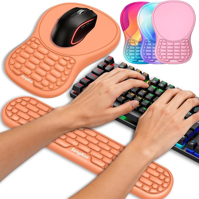 Ergonomic Keyboard Wrist Rest Mouse Pad Wrist Support Set, Orange | Ergonomic Memory Foam,Pain Relief Wrist Support,Non-Slip Base, Waterproof Smooth Surface,Office & Gaming Desk Accessories