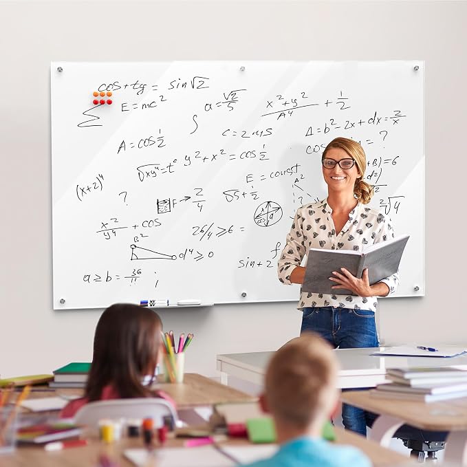 MaxGear 60" x 40" Glass Whiteboard Wall Mounted for Office Home Classroom | Magnetic Glass Dry Erase Board, Tempered Glass, Steel Backed, Non-Porous Surface, Frameless Design, Hardware Included