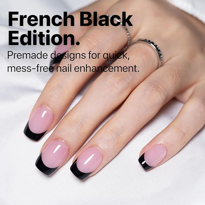 SXC Cosmetics French Tip Press On Nails 150 Pieces in 15 Sizes Ultra Fit with Pre-applied Tip Primer and Base Coat, No Need to File Fake Nails for Nail Art DIY X-Pro Tips (BLACK113-XS Square)