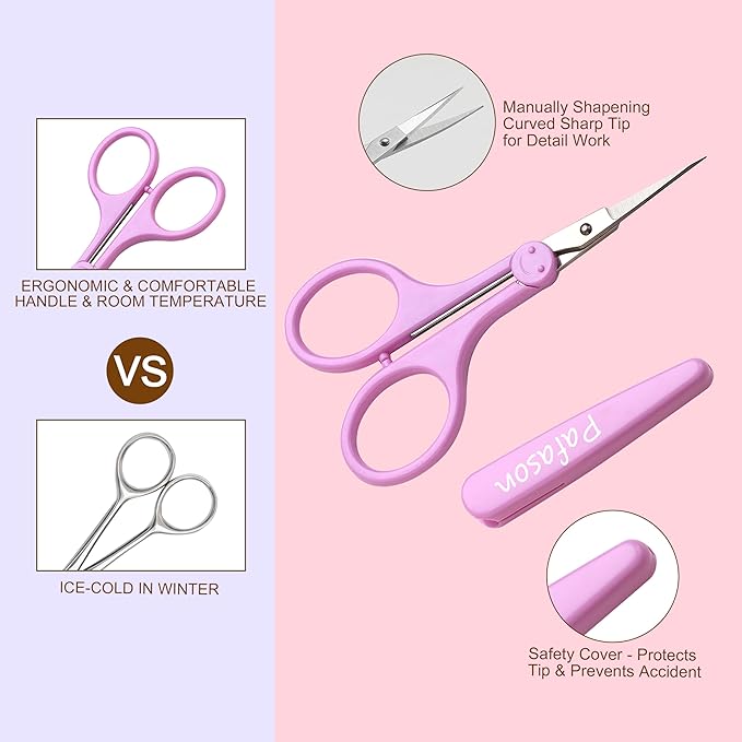 PAFASON Sharp Point Craft Scissor Set 2 PC Straight Curved for Scrapbooking Quilting DIY Sewing Knitting Embroidery Cross Stitch Crochet Thread Yarn Paper Detail Cutting Stainless Steel Safety Case