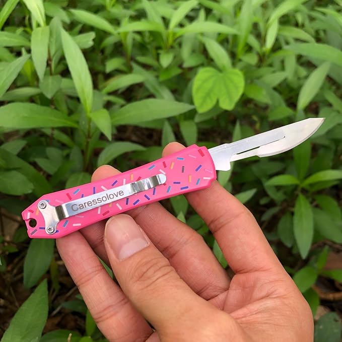 Pink Automatic Scalpel Knife, Mini Automatic Utility Knife, Auto Box Cutter Retractable, Push Button Razor Knives with 10PCS #24 Blades
