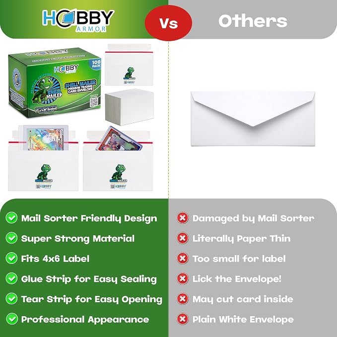 Shell Mailer Trading Card Envelopes for Shipping, Card Mailers - 100 Pack | Perfect Fit for Semi-Rigids & Toploaders, Sides Glued Flat for Sorting Machines, Premium Material, Customized Protective Flap