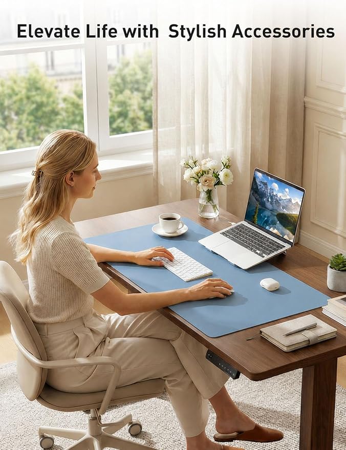 Aothia Faux Leather Desk Mat for Keyboard & Mouse (Sky Blue, 48" x 17") | Creates One Clean Surface For Your Keyboard, Mouse And Laptop, Helping Keep Your Workspace Organized Every Day