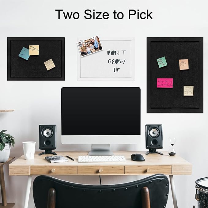 TORASO Cork Board Bulletin Board, Cork Boards for Walls with Pins, Eye Bolts, gaskets, Screws, Pin Board for Office, School and Home (All Black, 17“x23-1P)