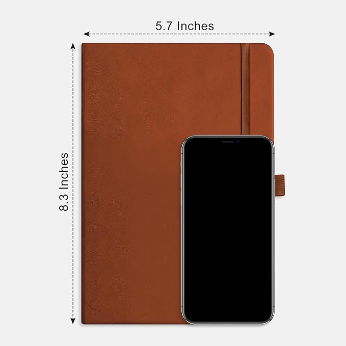 RETTACY Dotted Journal Notebook, 192 Pages, A5 Medium Size (5.7'' x 8.3''), Leather Hardcover, 100 GSM Thick Paper, for Journaling, Planning, Tracking (Brown)