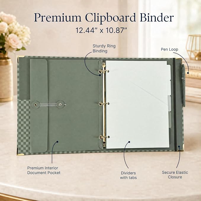 Aesthetic Clipboard Binder with Dividers - 3 Ring Organizer for Work | Sturdy Document Organizer, Clipboard Folder and Planner Folio for Streamlined School Projects, Notes and Office Productivity