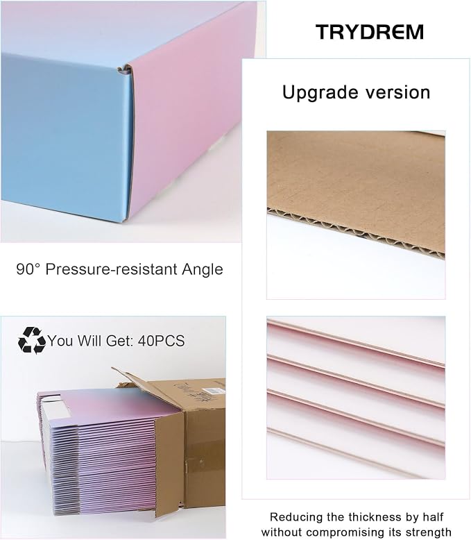 10x8x2 Shipping Boxes 40 Pack, Purple Gradient Mailer Packaging Box, Corrugated Cardboard Boxes for Gift Small Business Literature