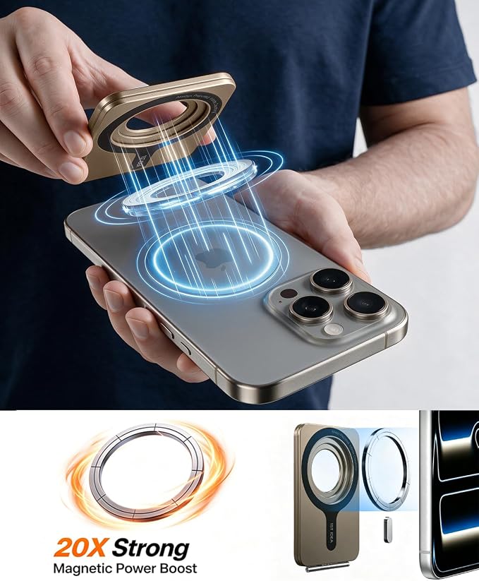 1ST IDEA for Magsafe Tripod, Tripod for iPhone Lightweight Aluminum Alloy & Angle Adjustment & Strong Magnets iPhone Tripod Stand Compatible with 17/16/15/14/13/12 (Included Metal Ring)