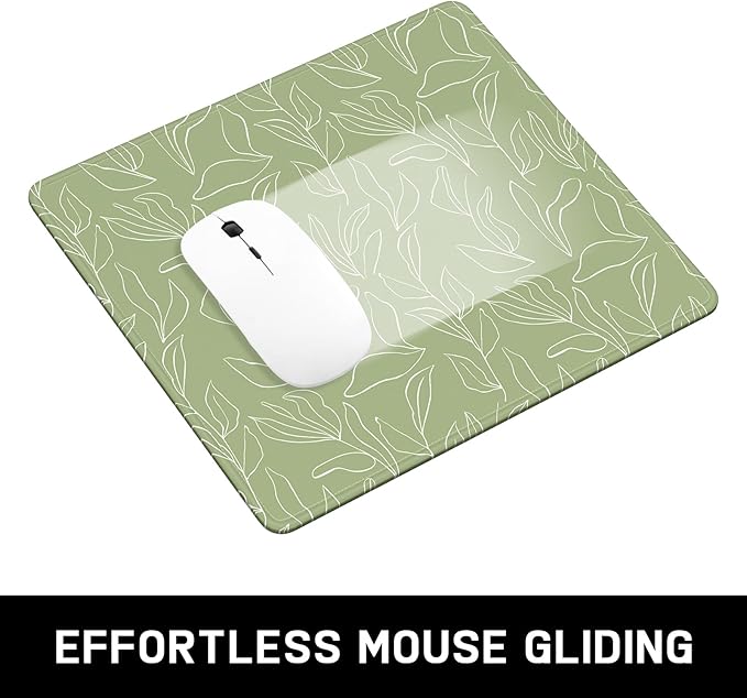 Mouse Pad, Minimalism Marble Style Computer Pad, Anti-Slip Rubber Mouse Mat with Stitched Edges for Gaming, Office, Laptop, PC, Women, 9" x 8" Thick 3 mm, Greenleaf-02