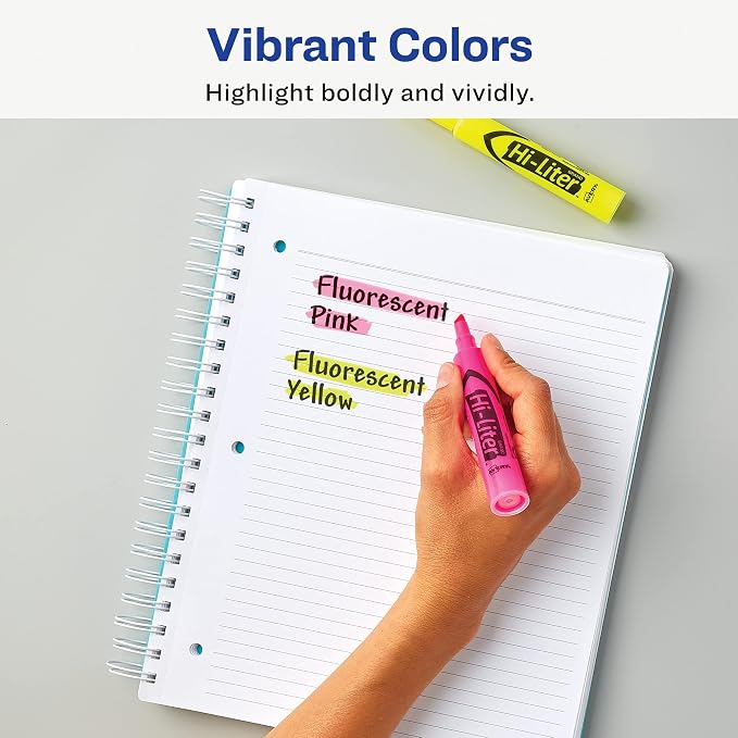 Avery Hi-Liter Desk-Style Highlighters, Smear Safe Ink, Chisel Tip, Assorted Pink and Yellow, 24 Highlighters per Pack, 288 Total (12-Pack of 98189)