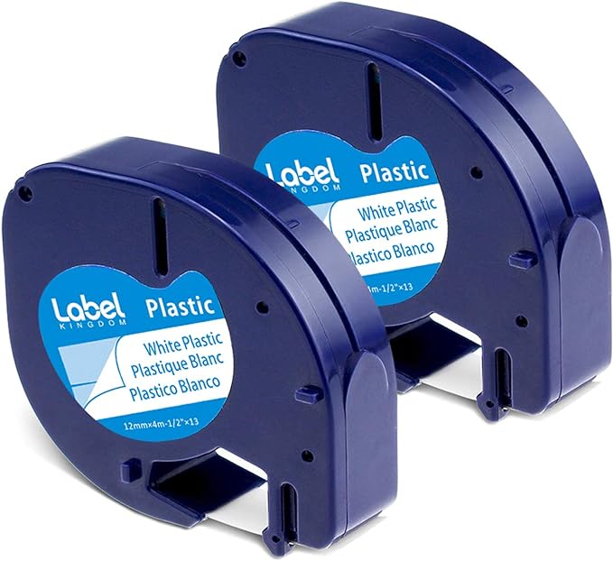 2 Pack Refills Compatible with Dymo Label Maker LT-100H LT-100T, Compatible with Dymo 91331 White Plastic Label Tape 12mm x 4m (1/2" x 13') Ribbon