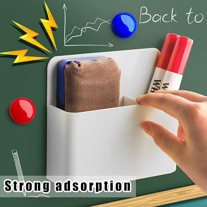 2 Pcs Magnetic Marker Holder Wall Mount Marker Caddy Pencil Holder for Dry Erase Whiteboard Fridge, Self Adhesive Marker Pen Holder for Home Office School (White&LL)