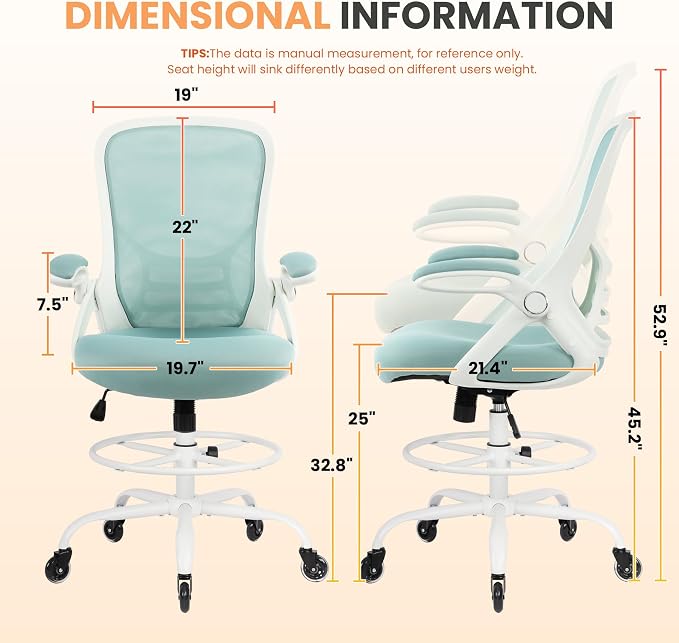 Drafting Chair Tall Office, Ergonomic Standing Desk Stool Adjustable Drafting Chair Big Tall Drafting Office Chair Blue