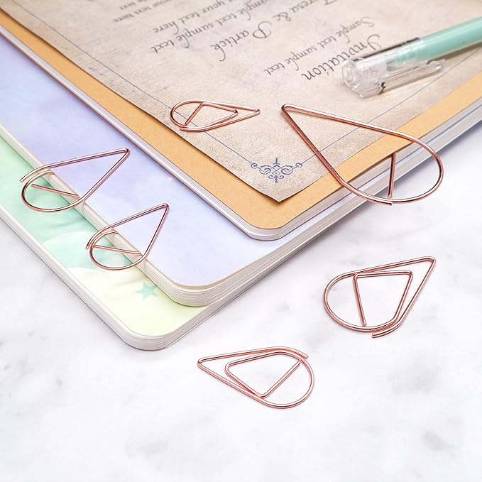 DEEDYGO 250 Pieces Rose Gold Cute Paper Clips Drop-Shaped (Teardrop) Stainless Steel Paper Clips for Office School Supplies Wedding Invitations Scrapbooking Bookmarks Kids Women Planners (1 inch)