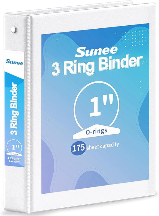 SUNEE 3 Ring Binder 1 Inch 1 Pack, Clear View Binder Three Ring PVC-Free (Fit 8.5x11 Inches) for School or Office Supplies, White