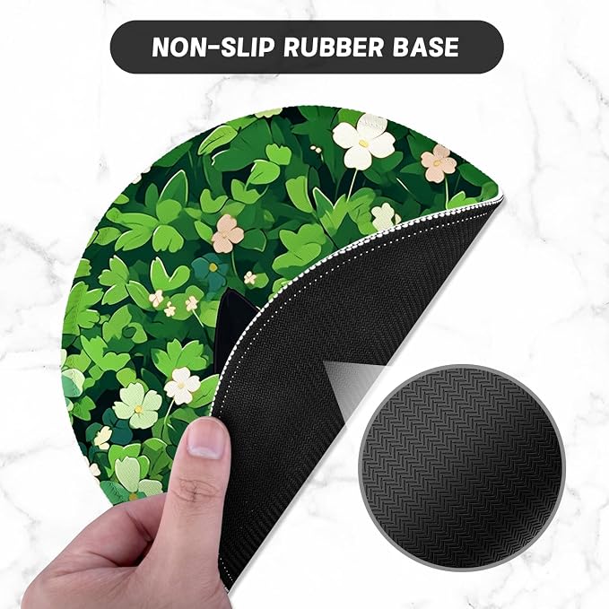 ITNRSIIET Round Mouse Pad with Stitched Edge Premium-Textured Waterproof Non-Slip Rubber Base Desktop Protection Mat Diameter 8.7 inches, Green Leave Cat