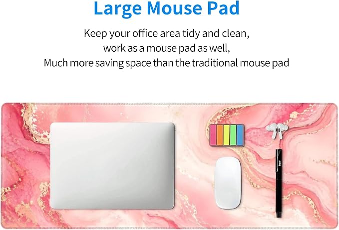 Pink Gold Marble Mouse Pad XL Large Mousepad Non Slip Rubber Base Desk Mat for Laptop Computer Gaming 31.5" X 12"