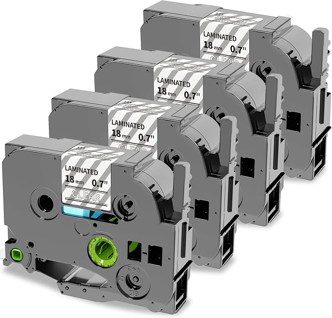 Compatible with TZe White on Clear P-Touch Label Tape 18mm 3/4 Inch | Laminated TZE-145, Compatible with Brother PT-1900 PT-2030 PT-2430PC PT-D600VP PT-D400AD PT2730VP Label Maker, 4-Pack