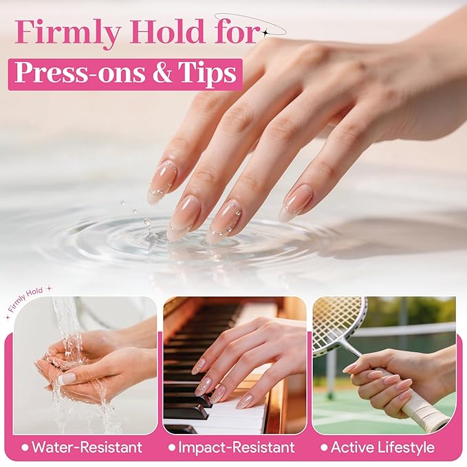 Strong Nail Glue for Press On Nails, Waterproof Brush On Nail Bond Adhesive, Safe Non-Toxic Formula, No UV Light Needed Fast Drying Long Lasting Super Hold for Acrylic Fake Nail Tips, 20ml/0.67fz