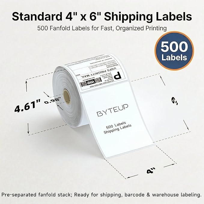 4x6 Direct Thermal Labels for Shipping, Roll Commercial Grade Permanent Adhesive, Compatible with Thermal Printers for Packages and Mail (500 Sheets/Roll, 4“ x 6"),Doesn't Compatible with Dymo