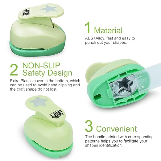 UCEC Star Hole Paper Punch, Star Lever Puncher for Crafts, 1 Inch Craft Punch, 5/8 inch Hole Punch Shape, 3/8 inch Paper Punches for Crafting
