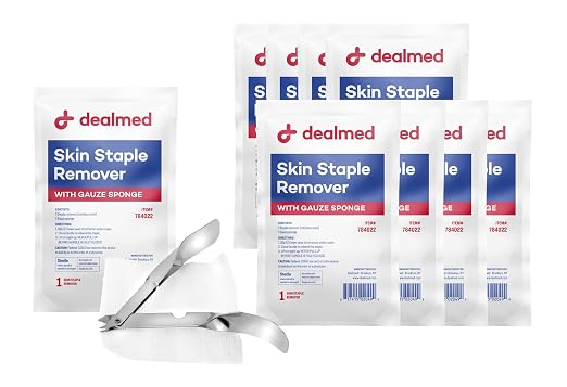 Dealmed Sterile Staple Removal Kit - Single-Use with Gauze - 10 Count | Stainless Steel Remover, 3 in x 3 in Sponge, Plastic Tray, Tyvek Peel Back Lid, For EMT Nurses Doctors