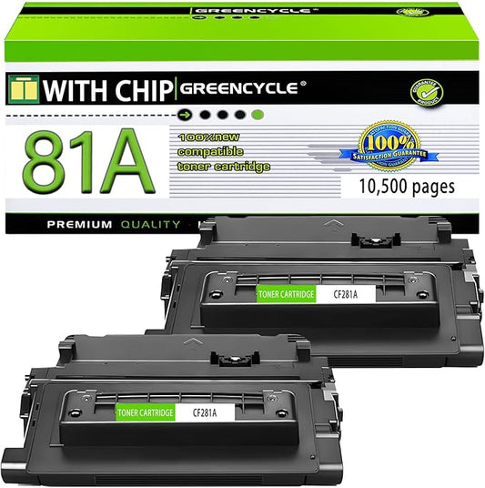 greencycle 81A CF281A High-Yield Compatible M604 M605 Toner Cartridge Replacement for HP 81A CF281A for Enterprise MFP M604n M604dn M605n M605X M606 M630 M630h M630dn M630z MFP Printer (Black, 2 Pack)