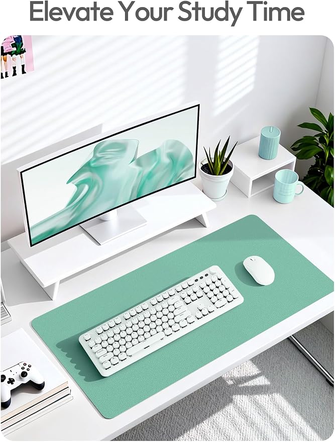 YSAGi Leather Desk Protector, Office Mat, Large Mouse Mat, Non-Slip PU Leather Blotter, Laptop Desk Pad, Waterproof Writing Pad for Office and Home (Green-Blue, 47.2" x 23.6")