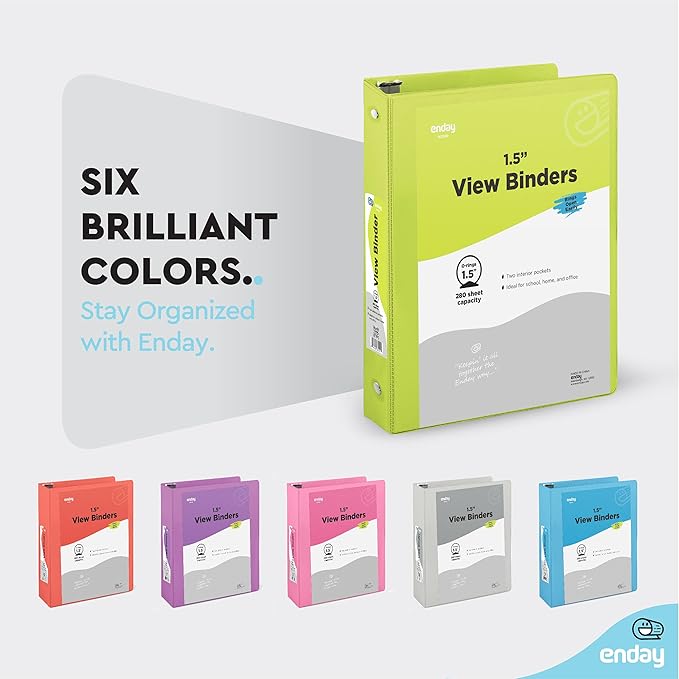 Enday 1.5 Inch Binder (24 Pack - Assorted Colors) 3 Ring Binder 1.5 inch with Clear View Cover and 2 Inside Pocket - for Letter Size 8.5 x 11'' Paper, Ideal for School Supplies, Office, and Home