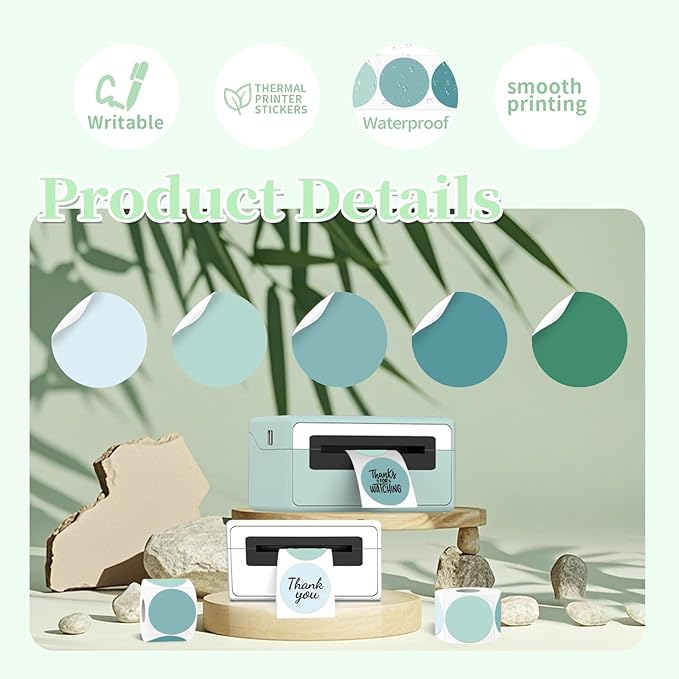 2 inch Round Thermal Label,Green Circle Thermal Sticker Labels for Business and Home,Direct Thermal Printer Label for DIY Logo Design,Thanks Card,500 Labels/1 Roll