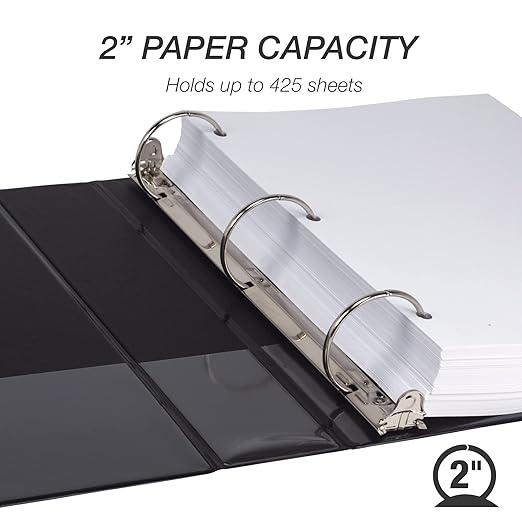 Samsill 2 Inch 3 Ring Binder, Economy Round Ring, Clear View Cover, 425 Sheet Capacity - for School, Home, Office - Charcoal Black