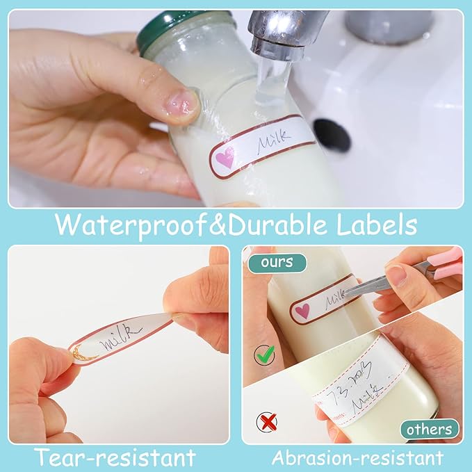 480 Pcs Baby Bottle Labels for Daycare Essentials, Waterproof Labels for Bottles, Self-Laminating School Name Tags Stickers for Kids