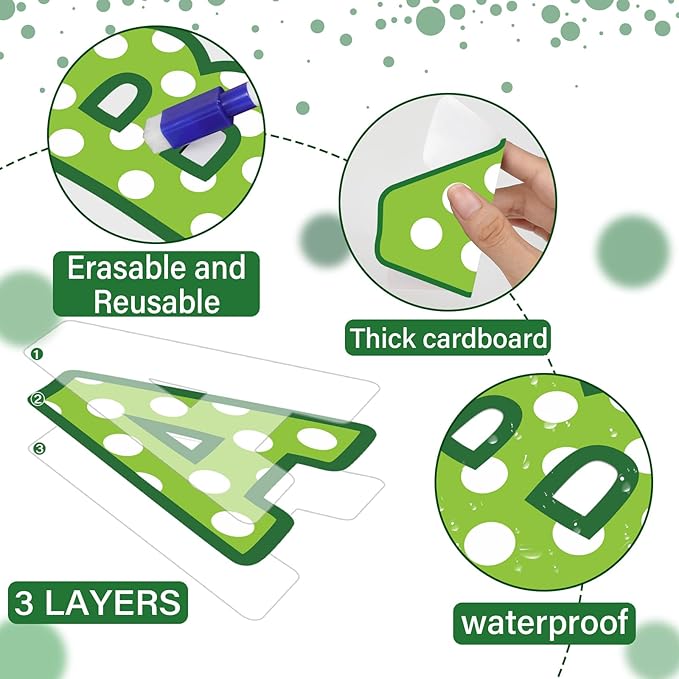 Qyeahkj 150 PCS Large 7" Font Bulletin Board Letters Punctuation Cutouts Combo Green Letters with White Polka Dots Border Decor for Classroom Alphabet Poster Wall Bulletin Board Display Home School